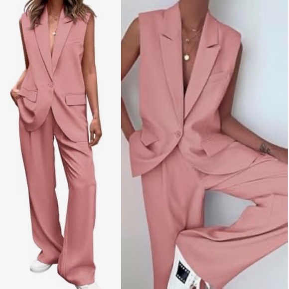 PrettyGarden Pants - PRETTYGARDEN Women's 2 Piece Sleeveless vest trouser Suit Set pink